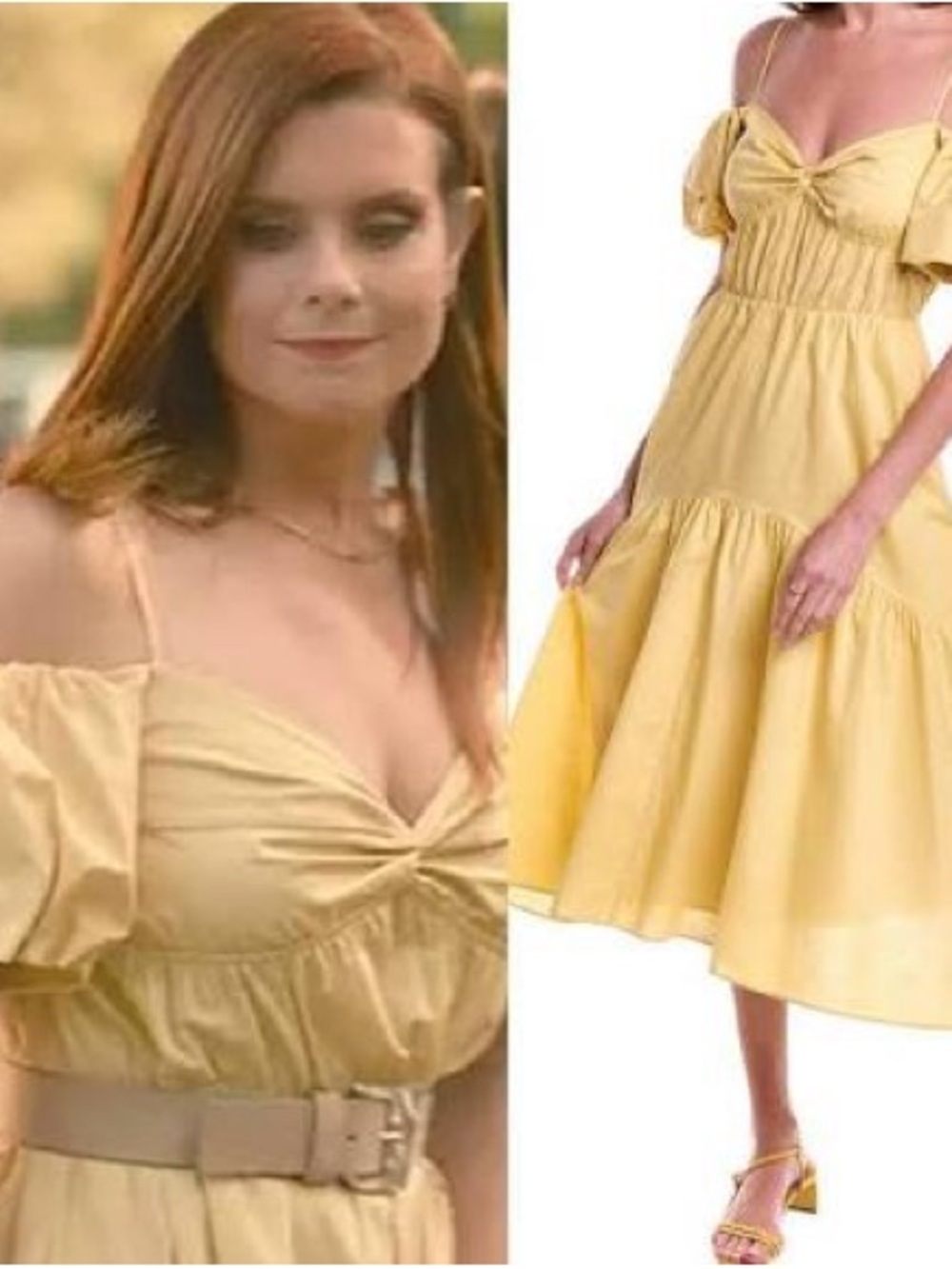 ❤️❤️Vince Yellow Puff-Sleeve Midi Dress- as seen on Sweet Magnolias. Scroll pics